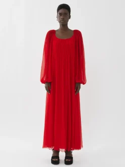 Women Chloé Pleated Long Sleeves Dress