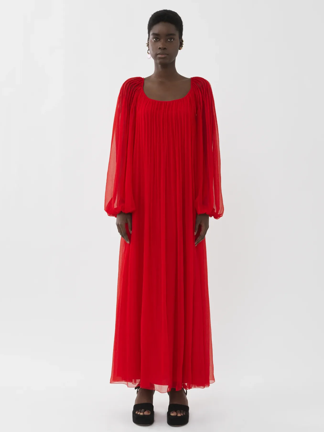 Women Chloé Pleated Long Sleeves Dress