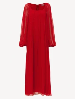 Women Chloé Pleated Long Sleeves Dress